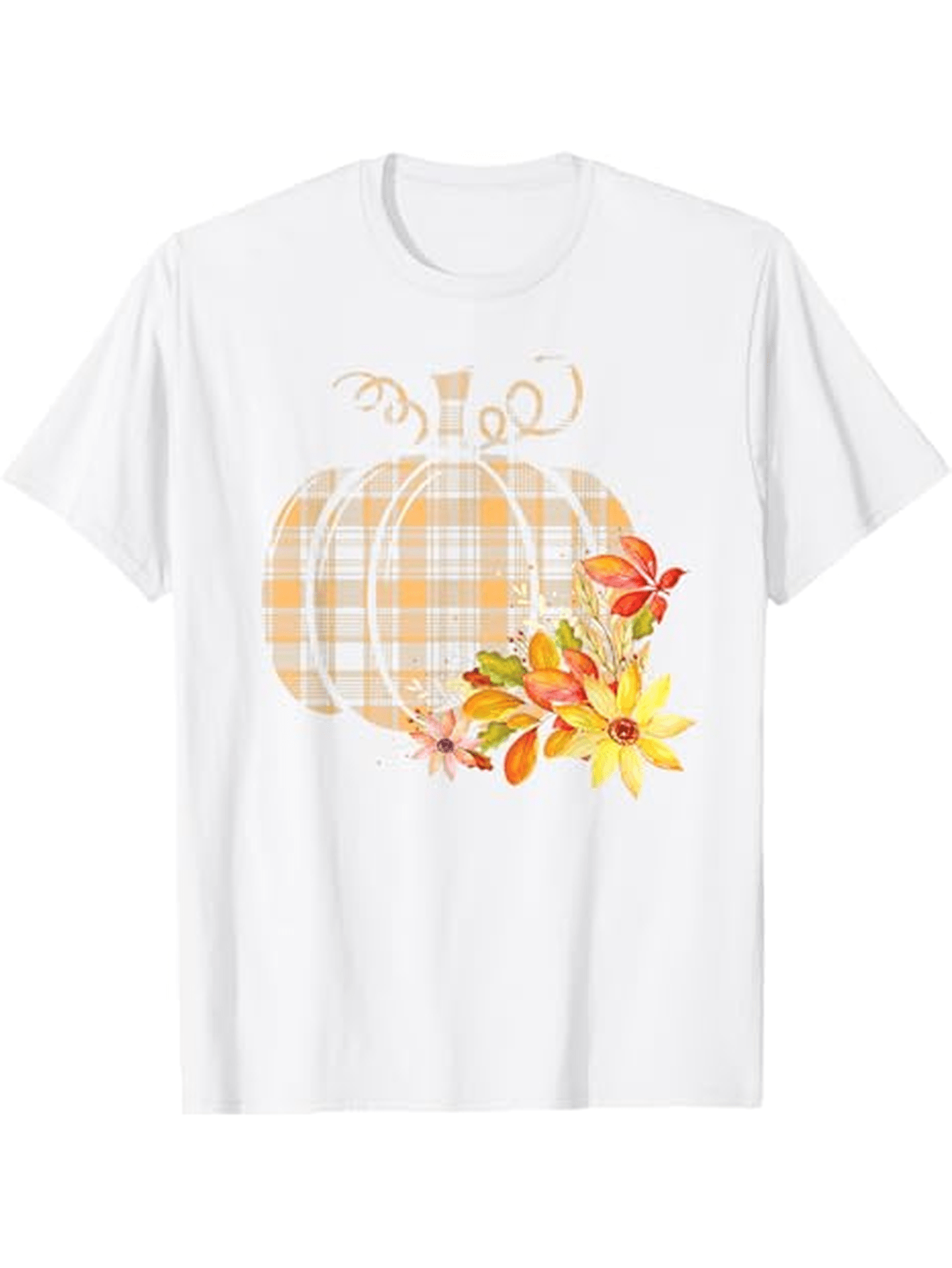 Men's Graphic T-Shirt Autumn Flowers With Plaid Leaves Around A Cozy Pumpkin