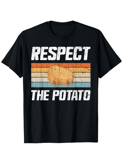 Men's Graphic T-Shirt Respect The Potato Retro Sunset Stripes With Central Golden Potato
