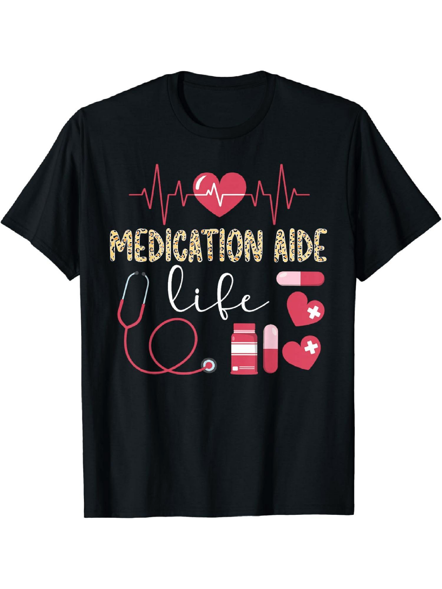Men's Graphic T-Shirt Medication Aide Life With Heartbeat And Medical Elements