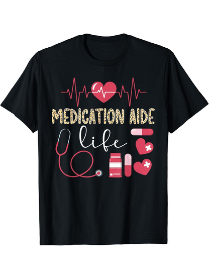 Men's Graphic T-Shirt Medication Aide Life With Heartbeat And Medical Elements