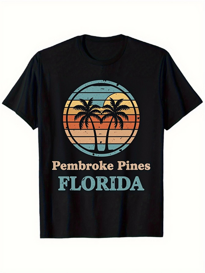 Men's Graphic T-Shirt Pembroke Pines Florida Retro Sunset With Palm Trees Vacation