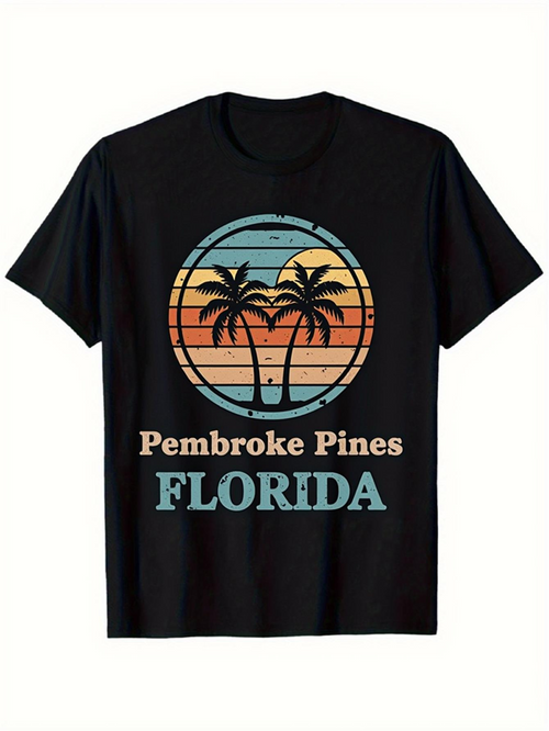 Men's Graphic T-Shirt Pembroke Pines Florida Retro Sunset With Palm Trees Vacation