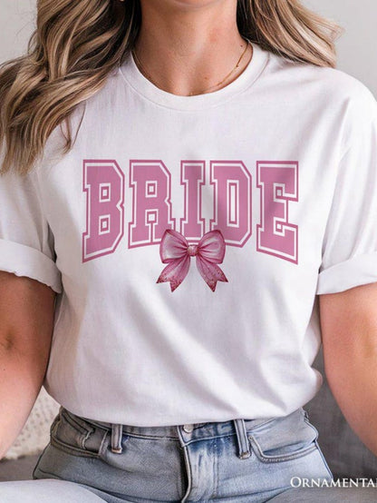 Women's Graphic T-Shirt Bride Pink Ribbon Bow With Block Letter Print Bride