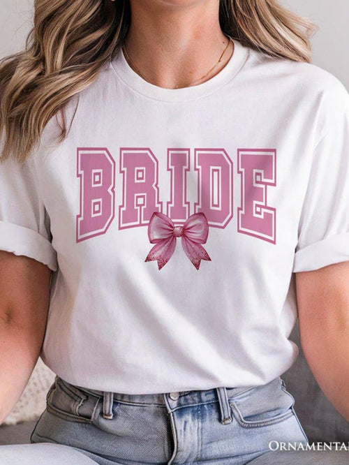 Women's Graphic T-Shirt Bride Pink Ribbon Bow With Block Letter Print Bride
