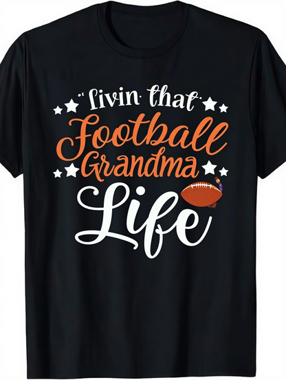 Men's Graphic T-Shirt Livin That Football Grandma Life With Stars Orange Text And Small Football