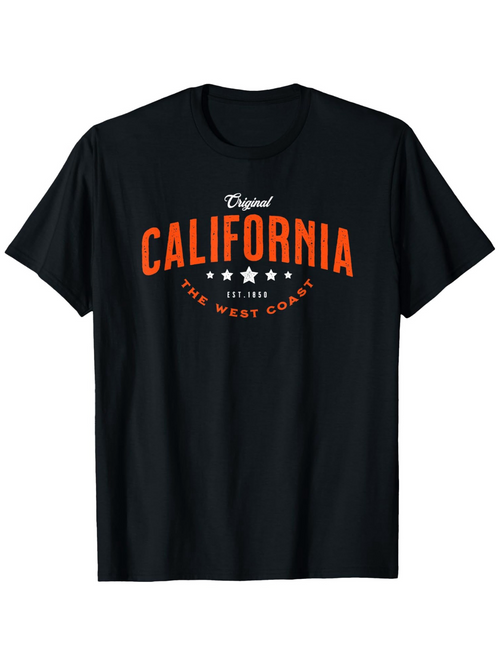 Men's Graphic T-Shirt Original California With Stars And Red West Coast Lettering T Shirt