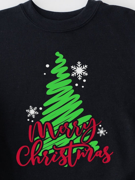 Men's Graphic T-Shirt Merry Christmas With Hand Drawn Swirl Green Tree And Snowflakes