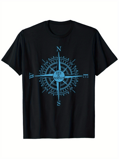 Men's Graphic T-Shirt North South East West Blue Compass Rose Design Compass