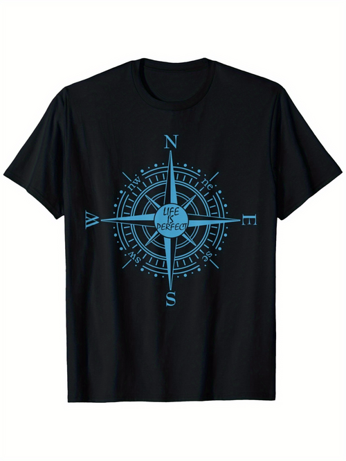 Men's Graphic T-Shirt North South East West Blue Compass Rose Design Compass