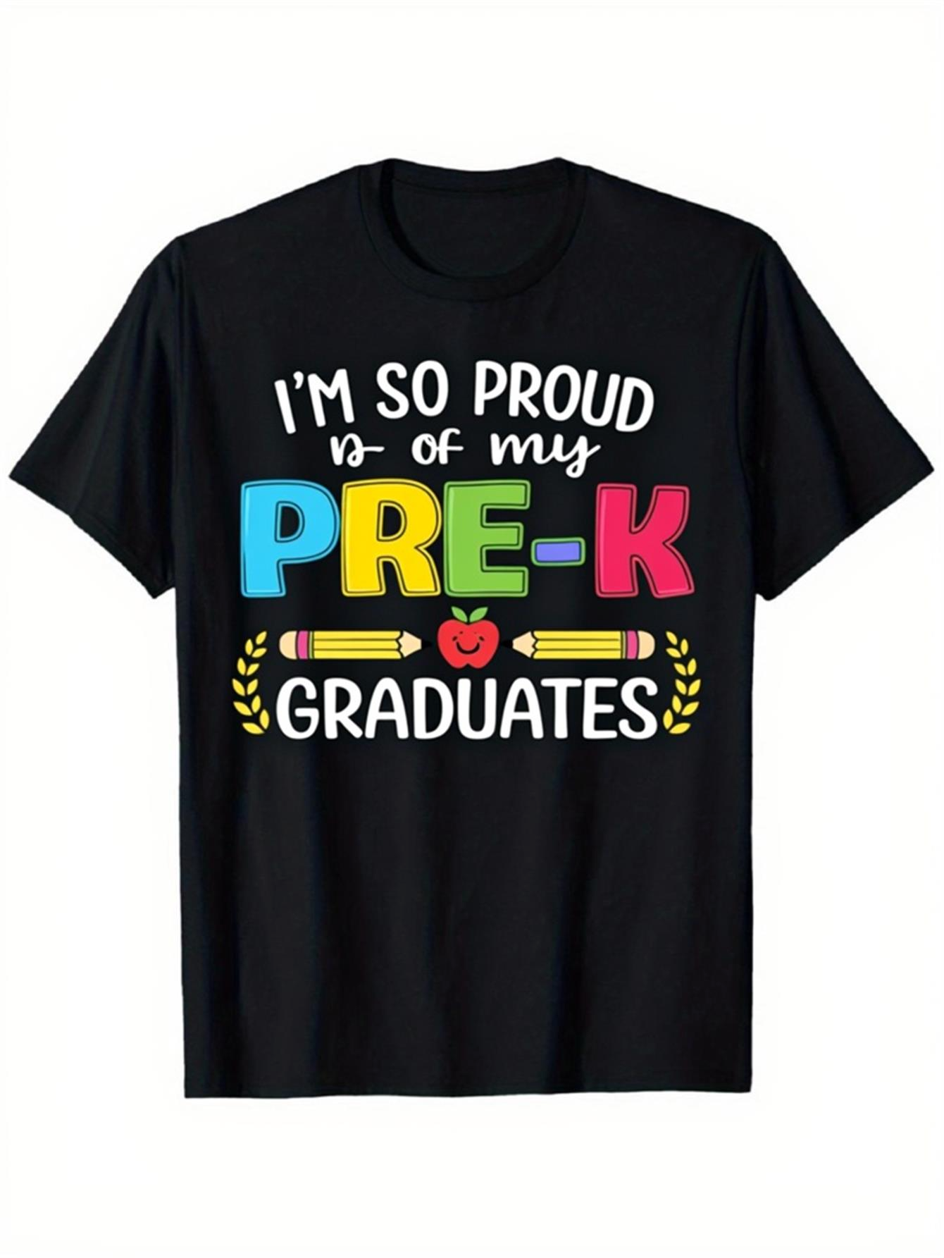 Men's Graphic T-Shirt Im So Proud Pre K Graduates With Colorful Pencils Apple And Decorative Laurels