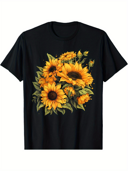 Men's Graphic T-Shirt Bright Sunlit Bouquet Of Blossoming Sunflowers With Green Leaves Sunflower