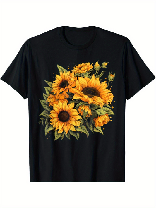 Men's Graphic T-Shirt Bright Sunlit Bouquet Of Blossoming Sunflowers With Green Leaves Sunflower