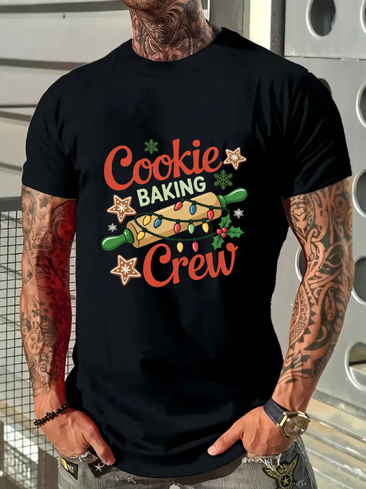 Men's Graphic T-Shirt Cookie Baking Crew Festive Rolling Pin With Stars And Sprinkles Cookie