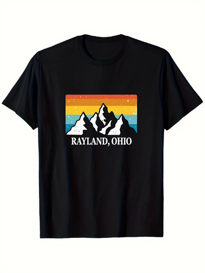 Men's Graphic T-Shirt Rayland Ohio Mountain Silhouette With Retro Sunset Colors Radiant Peaks