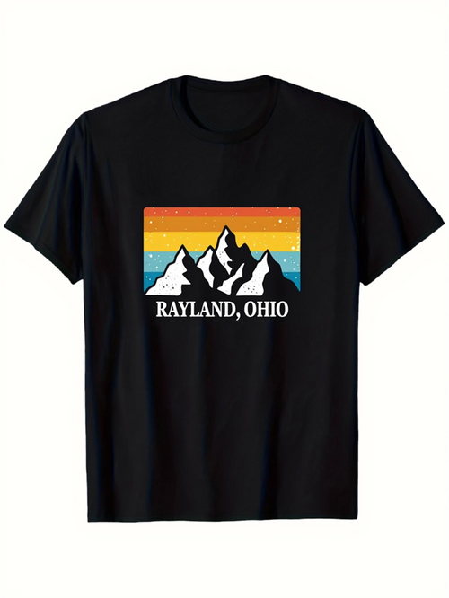 Men's Graphic T-Shirt Rayland Ohio Mountain Silhouette With Retro Sunset Colors Radiant Peaks