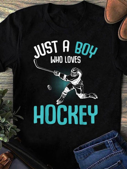 Men's Graphic T-Shirt Just A Boy Who Loves Hockey With Dynamic Motion Light Effects Hockey Player