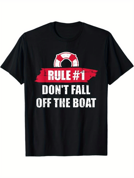 Men's Graphic T-Shirt Rule Number One Dont Fall Off The Boat With Red Lifebuoy Graphic T Shirt
