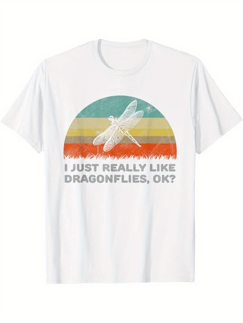Men's Graphic T-Shirt I Just Really Like Dragonflies Ok Faded Sunset Landscape With Dragonfly Illustration