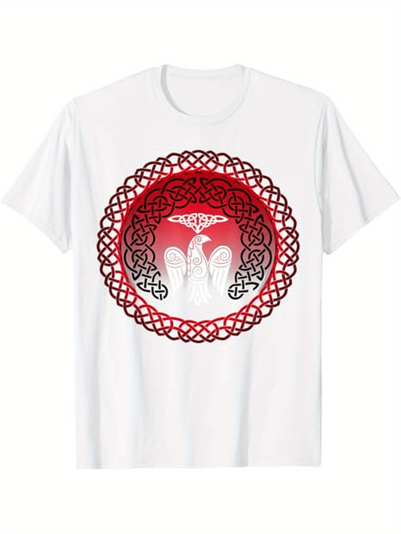 Men's Graphic T-Shirt Radiant Red Circle With Celtic Knots Surrounding White Tower