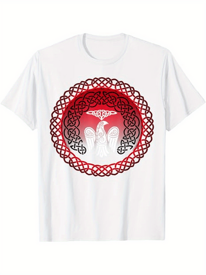 Men's Graphic T-Shirt Radiant Red Circle With Celtic Knots Surrounding White Tower