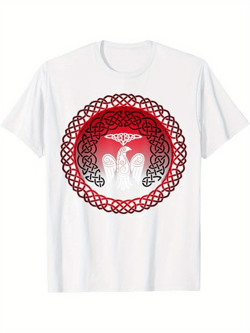Men's Graphic T-Shirt Radiant Red Circle With Celtic Knots Surrounding White Tower