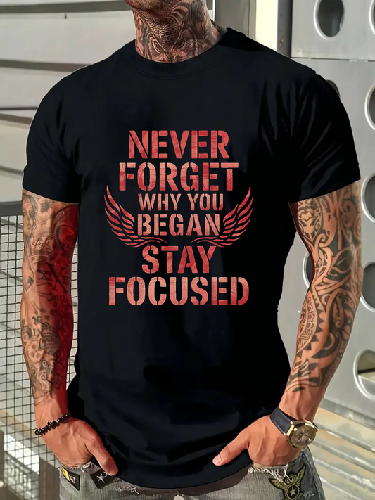 Men's Graphic T-Shirt Never Forget Why You Began Red Gradient Letters With Feathered Wing Motif T Shirt