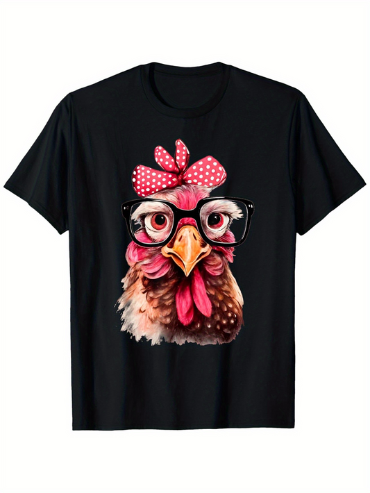 Men's Graphic T-Shirt Colorful Chicken With Red Polka Dot Bow And Glasses Under Soft Lighting Hen