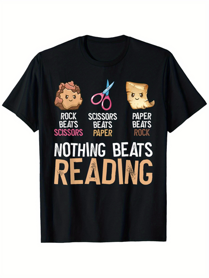 Men's Graphic T-Shirt Cute Cartoon Rock Scissors And Paper With Reading Theme