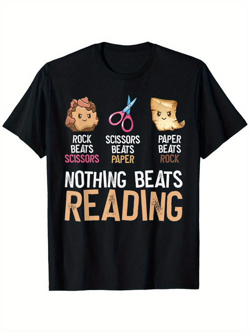 Men's Graphic T-Shirt Cute Cartoon Rock Scissors And Paper With Reading Theme