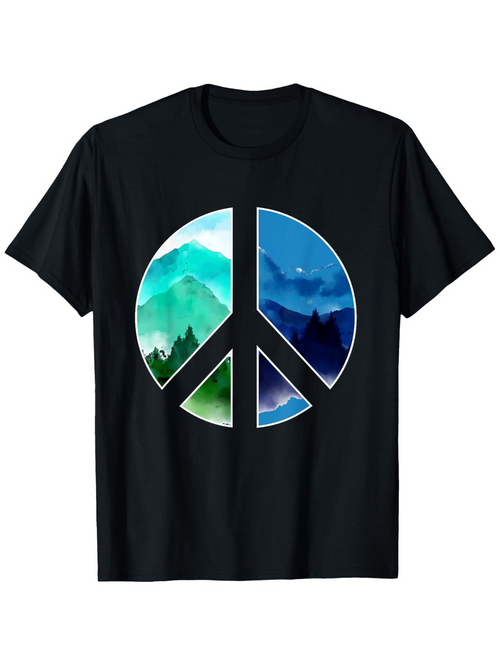 Men's Graphic T-Shirt Abstract Watercolor Mountain Landscape Inside Peace Symbol