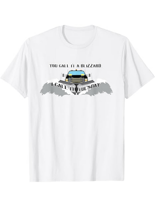 Men's Graphic T-Shirt Too Late I Am A Blizzard With Old Blue Car Driving On Snowy Road
