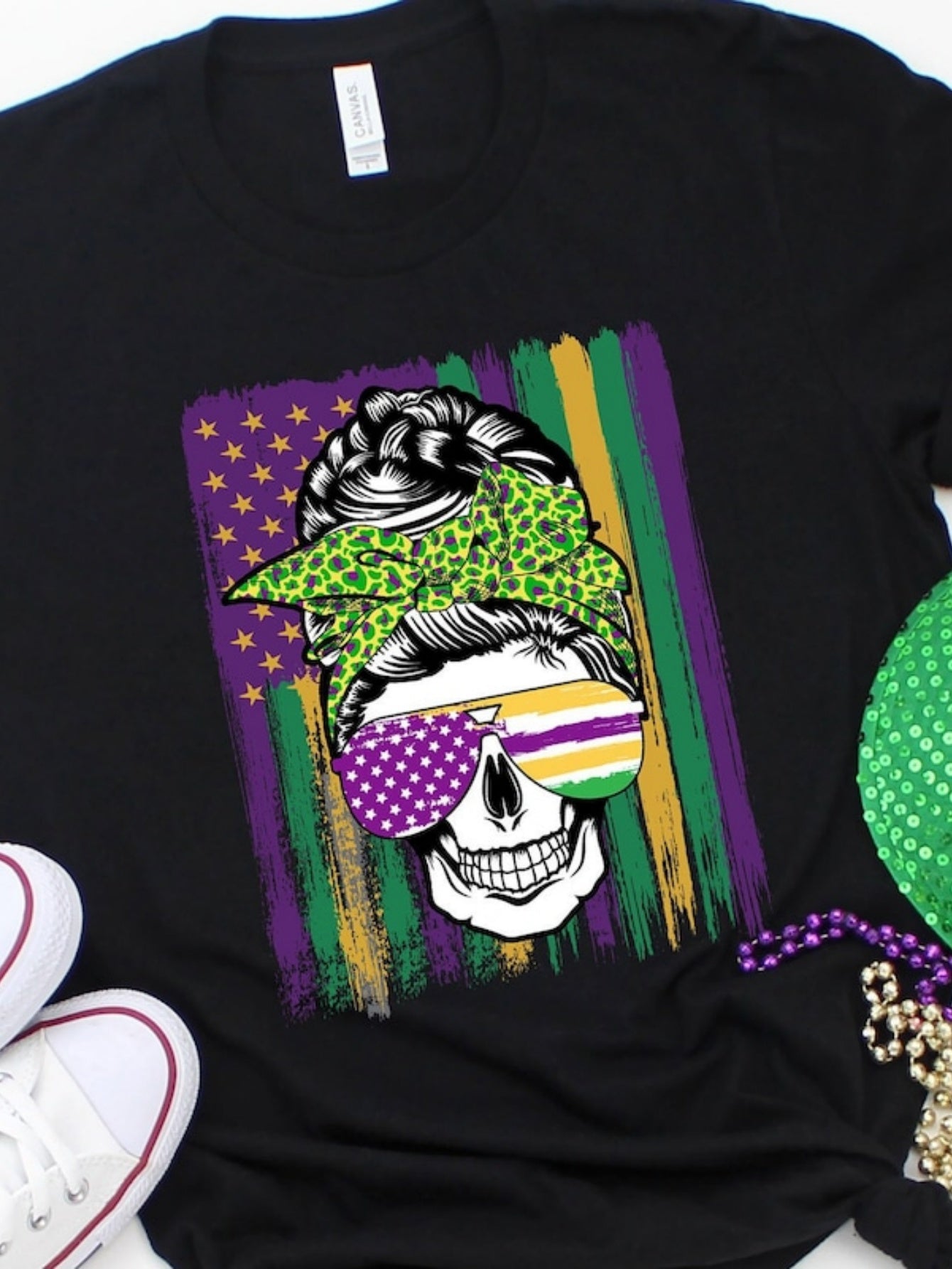 Men's Graphic T-Shirt Vivid Neon Stripes With Leopard Bandana Skull In Colorful Sunglasses