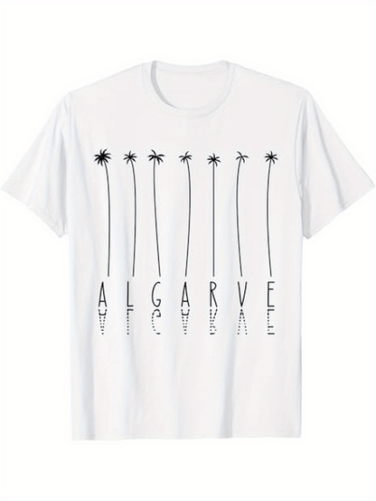 Men's Graphic T-Shirt Algarve Reflective Vertical Lines With Tall Palm Trees