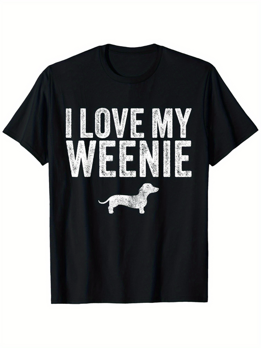 Men's Graphic T-Shirt I Love My Weenie Vintage Dog Illustration With Dappled Fur Dachshund