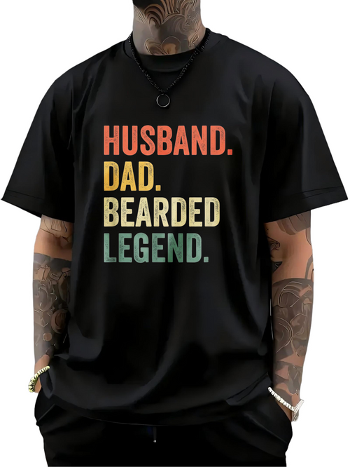 Men's Graphic T-Shirt Husband Dad Bearded Legend Retro Bold Letters Statement T Shirt