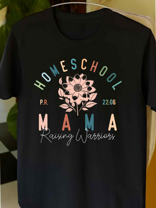 Men's Graphic T-Shirt Homeschool Mama Flower With Colorful Raising Warriors Text