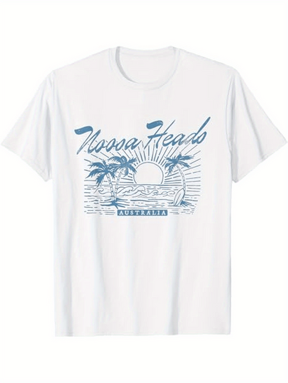 Men's Graphic T-Shirt Noosa Heads Sunrise Between Palm Trees And Gentle Ocean Waves