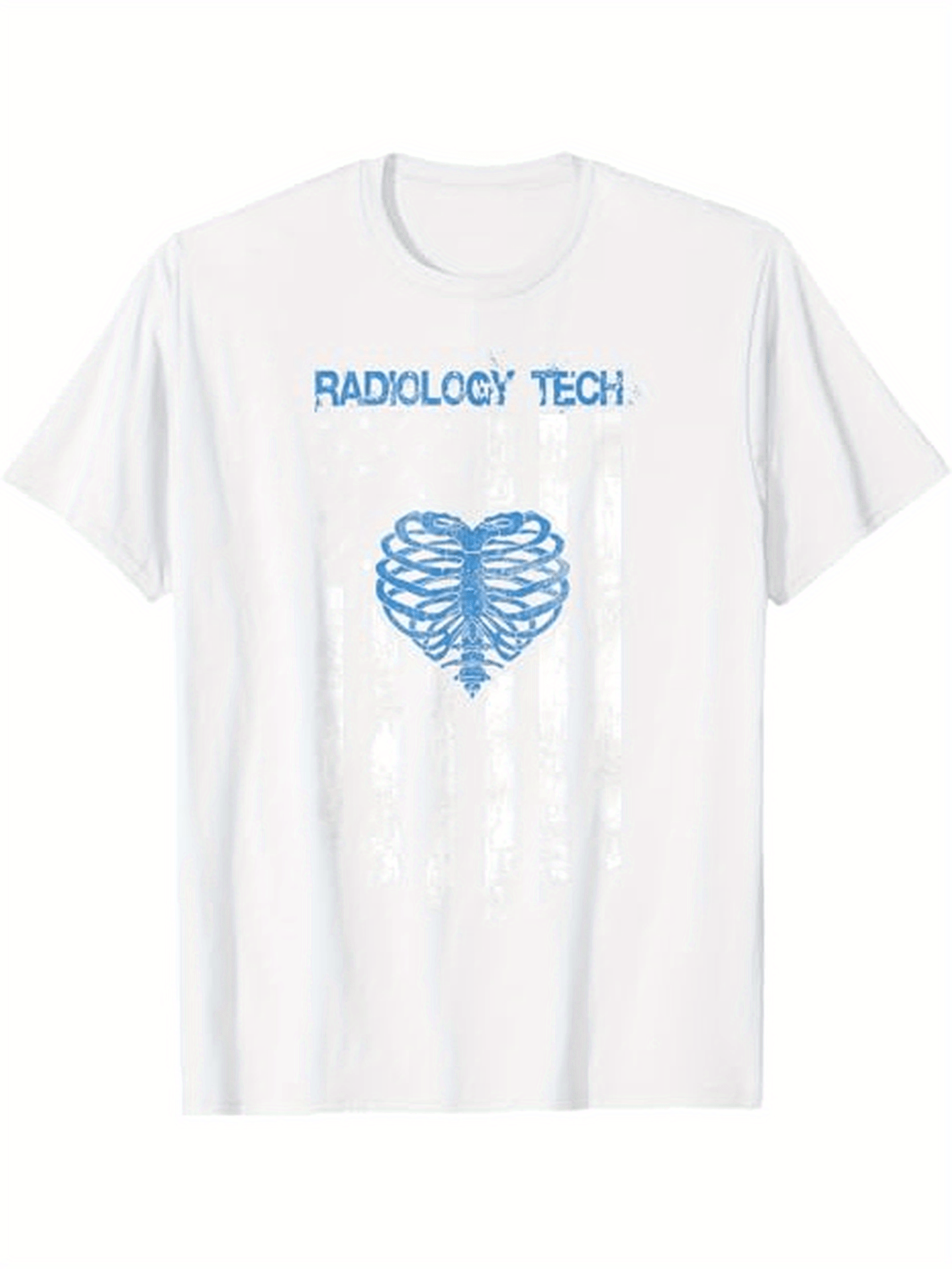 Men's Graphic T-Shirt Radiology Tech Blue Ribcage Art On White Anatomical Heart Shirt