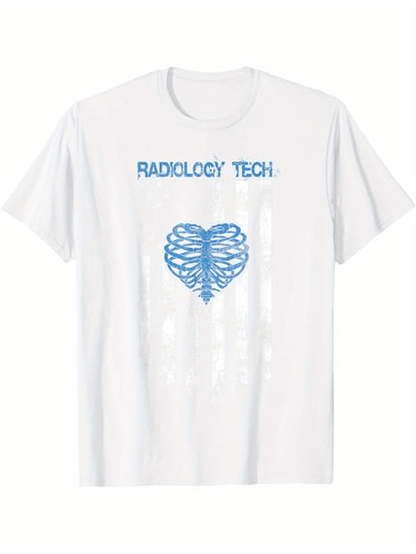 Men's Graphic T-Shirt Radiology Tech Blue Ribcage Art On White Anatomical Heart Shirt