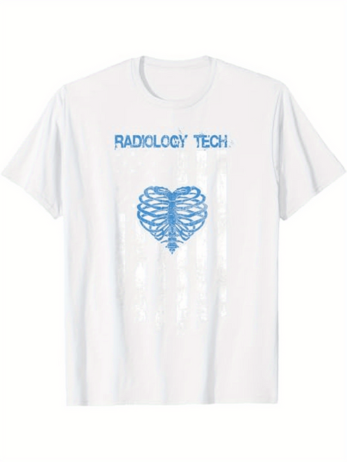 Men's Graphic T-Shirt Radiology Tech Blue Ribcage Art On White Anatomical Heart Shirt