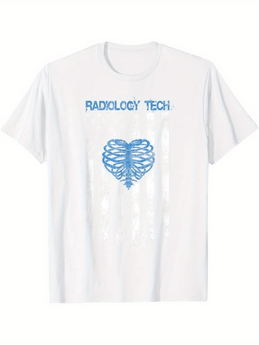 Men's Graphic T-Shirt Radiology Tech Blue Ribcage Art On White Anatomical Heart Shirt