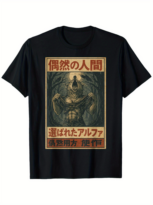 Men's Graphic T-Shirt Dark Artistic Illustration With Muted Vintage Tones Featuring A Dramatic Mythical Creature