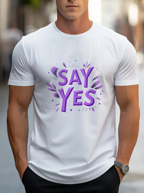 Men's Graphic T-Shirt Say Yes Vibrant Splash Of Purple And Energetic Lettering Design