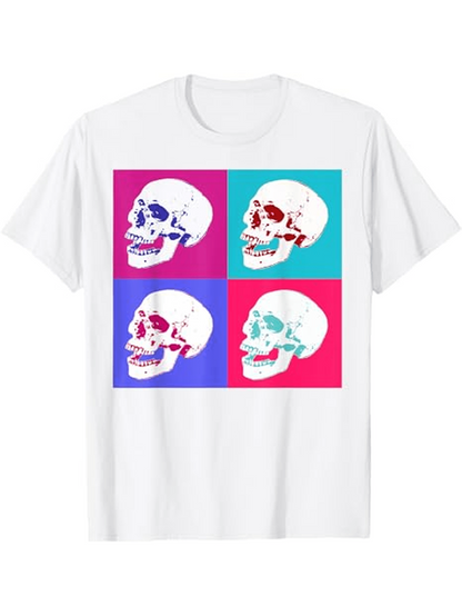 Men's Graphic T-Shirt Vivid Color Blocks With Contrasting Artistic Human Skull