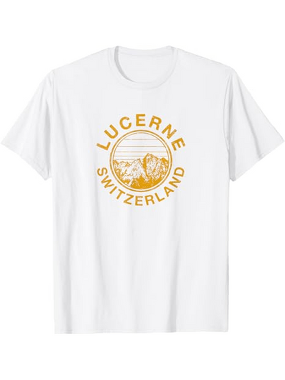 Men's Graphic T-Shirt Lucerne Switzerland Scenic Circular Graphic With Sunrise Over Mountain Peaks