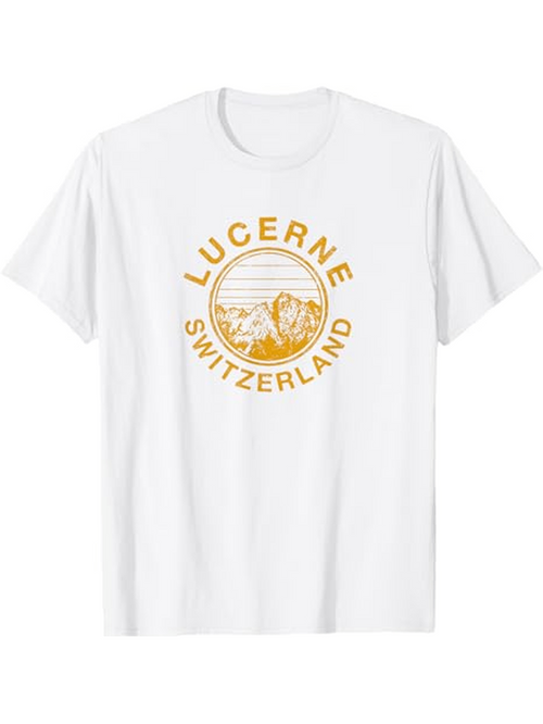 Men's Graphic T-Shirt Lucerne Switzerland Scenic Circular Graphic With Sunrise Over Mountain Peaks