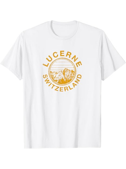Men's Graphic T-Shirt Lucerne Switzerland Scenic Circular Graphic With Sunrise Over Mountain Peaks