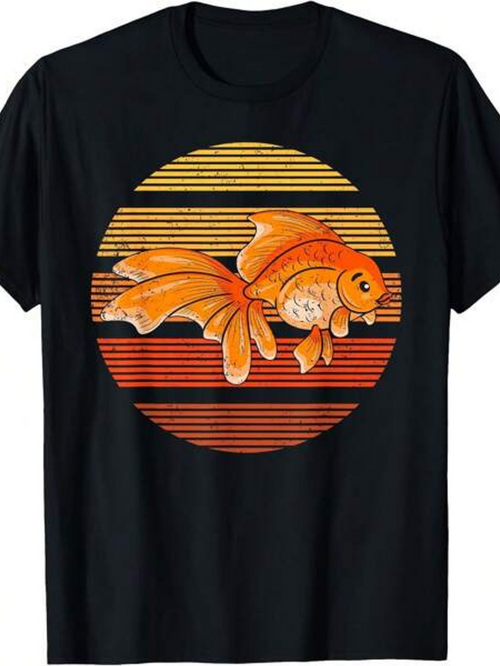Men's Graphic T-Shirt Retro Sunset With Swirling Orange Water Among Glowing Ripples Goldfish