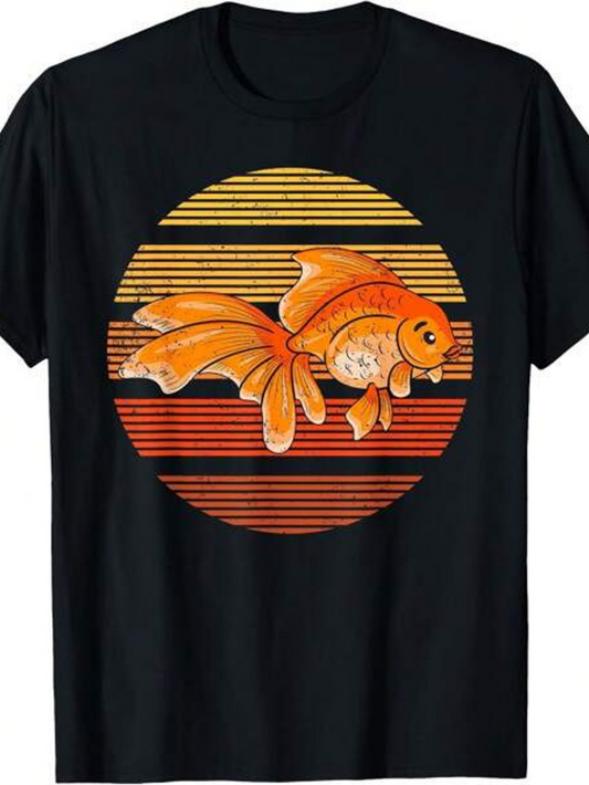 Men's Graphic T-Shirt Retro Sunset With Swirling Orange Water Among Glowing Ripples Goldfish