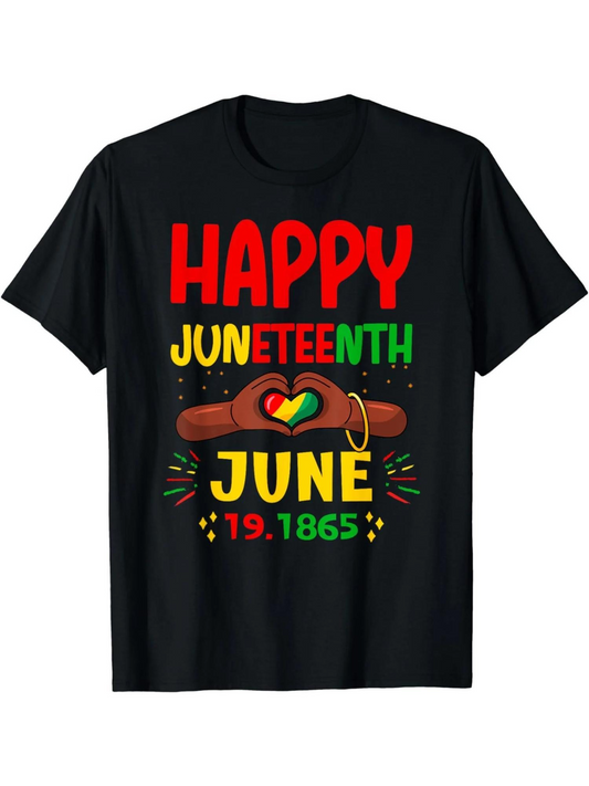 Men's Graphic T-Shirt Happy Juneteenth June 19 1865 With Heart Shaped Colors Underneath Raised Fists